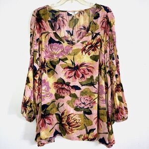 TERRA & SKY 3X Colorful Floral Flowy Rose Pink Magnolia Breathable Tunic  Top